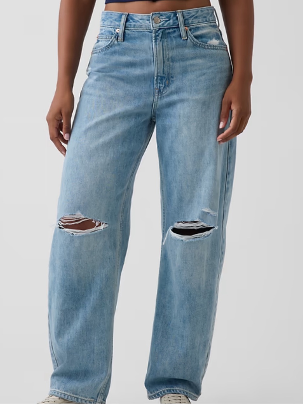 Gap Curvy High Rise Barrel Denim Distressed Jeans Women’s Size 29-8 Regular